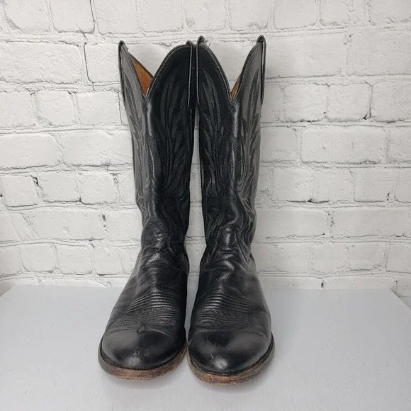 Men\'s Lucchese‎ Black Calf Leather Western Boots M1020 B4 Handcrafted Size 9.5 D Men main image 3